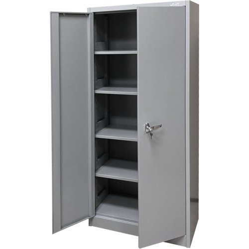 Storage Cabinet, Steel, 4 Shelves, 66" H x 30" W x 15" D, Grey