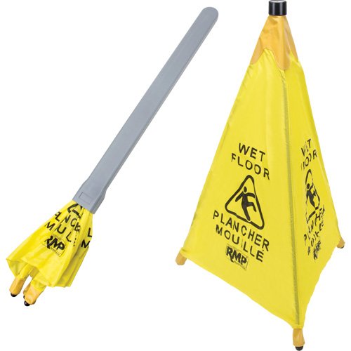 "Wet Floor" Pop-Up Safety Cone, Bilingual with Pictogram