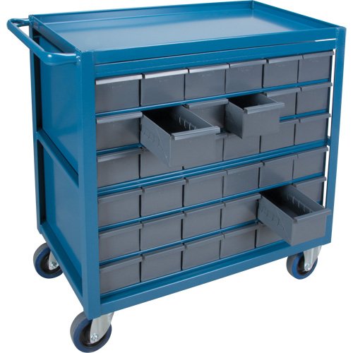 Drawer Shelf Cart, 1200 lbs. Capacity, Steel, 18" x W, 35" x H, 36" D, Rubber Wheels, All-Welded, 36 Drawers