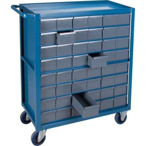 Drawer Shelf Cart, 1200 lbs. Capacity, Steel, 18" x W, 35" x H, 36" D, Rubber Wheels, All-Welded, 48 Drawers