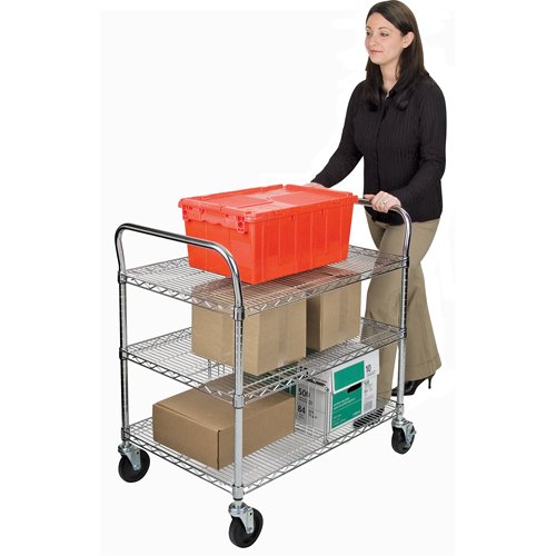 Wire Mesh Utility Cart, Chrome Plated, 36" x 39" x 18", 800 lbs. Capacity