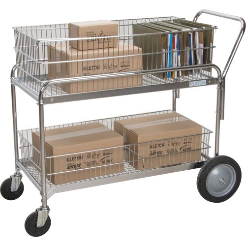 Wire Mesh Office Mail Cart, 250 lbs. Capacity, Chrome, 23" D x 42" L x 38" H, Chrome Plated