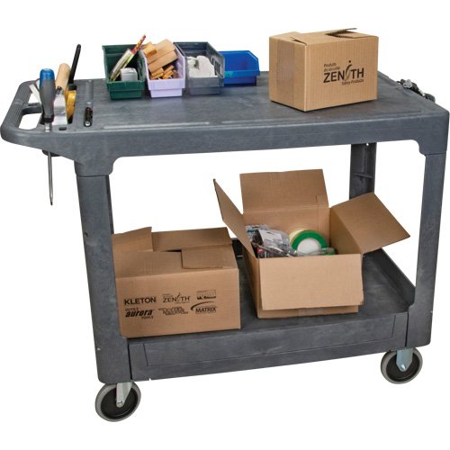 Flat-Shelf Utility Service Cart, 2 Tiers, 25-1/4" x 32-1/4" x 44", 550 lbs. Capacity