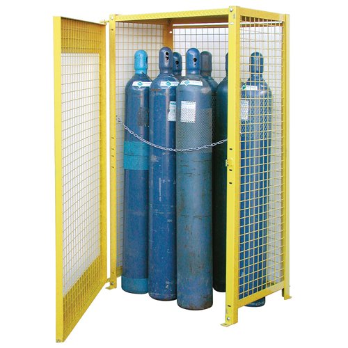 Gas Cylinder Cabinets, 10 Cylinder Capacity, 44" W x 30" D x 74" H, Yellow