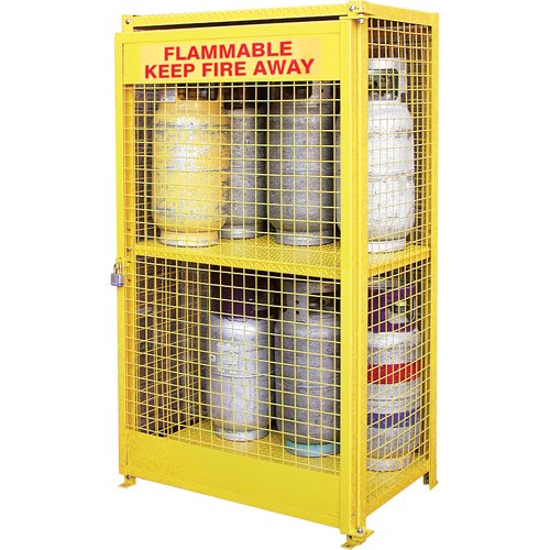 Gas Cylinder Cabinets, 12 Cylinder Capacity, 44" W x 30" D x 74" H, Yellow