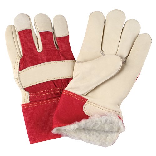 Red & White Premium Winter-Lined Fitters Gloves, Large, Grain Cowhide Palm, Boa Inner Lining