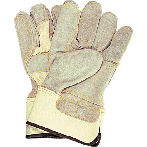 Double-Palm Fitters Gloves, Large, Split Cowhide Palm, Cotton Inner Lining