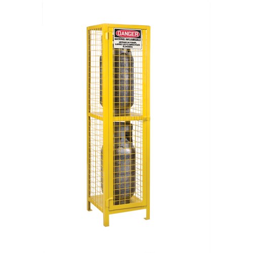 Gas Cylinder Cabinets, 2 Cylinder Capacity, 17" W x 17" D x 69" H, Yellow