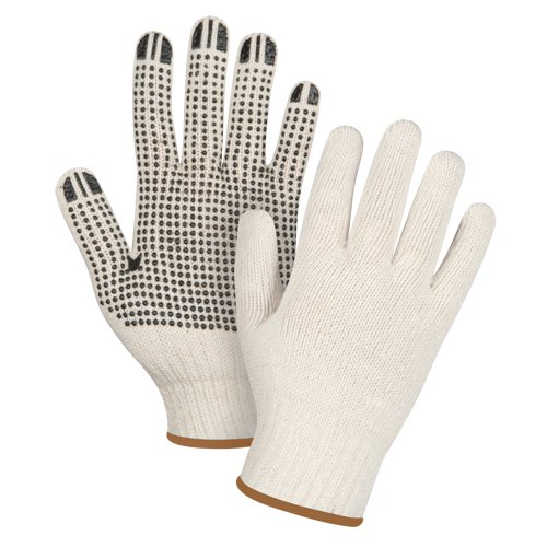 Heavyweight Dotted String Knit Gloves, Poly/Cotton, Single Sided, 7 Gauge, Large