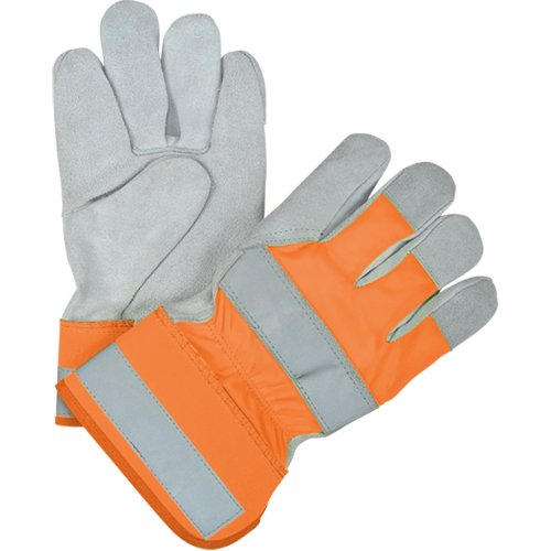 Premium Quality High Visibility Fitters Gloves, Large, Split Cowhide Palm, Cotton Inner Lining