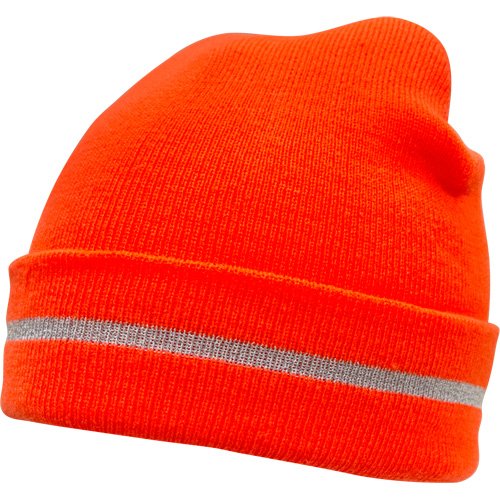 High Visibility Knit Hat with Reflective Stripe, High Visibility Orange, Acrylic
