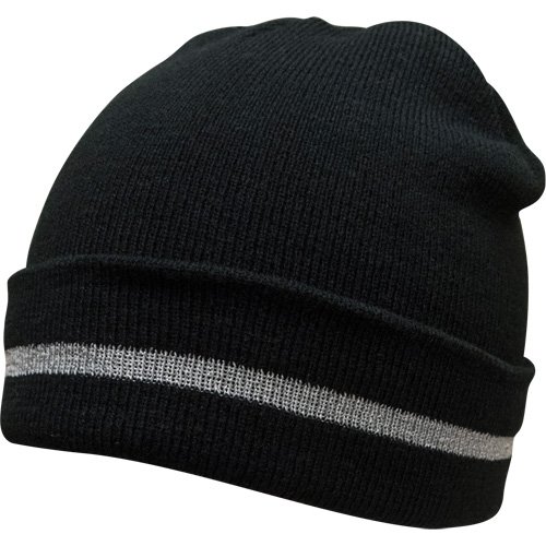 Knit Hat with Silver Reflective Stripe, One Size, Black