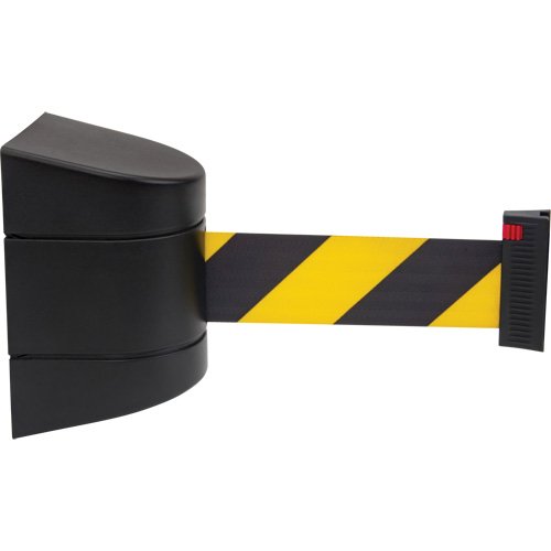 Wall Mount Barrier with Tape Cassette, Plastic, Magnetic Mount, 15', Black and Yellow Tape