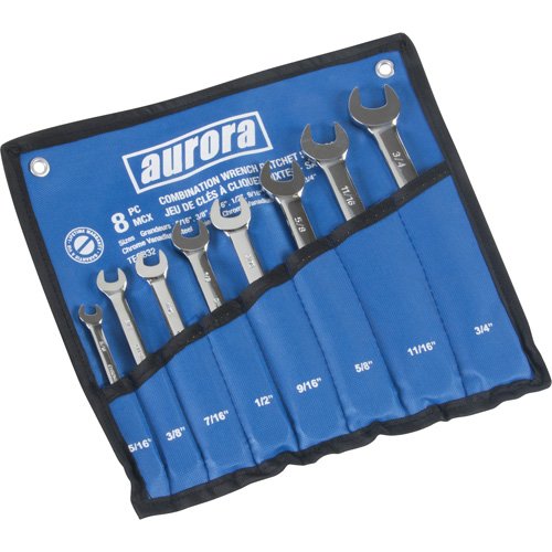 Fixed Head Wrench Set, Combination, 8 Pieces, Imperial