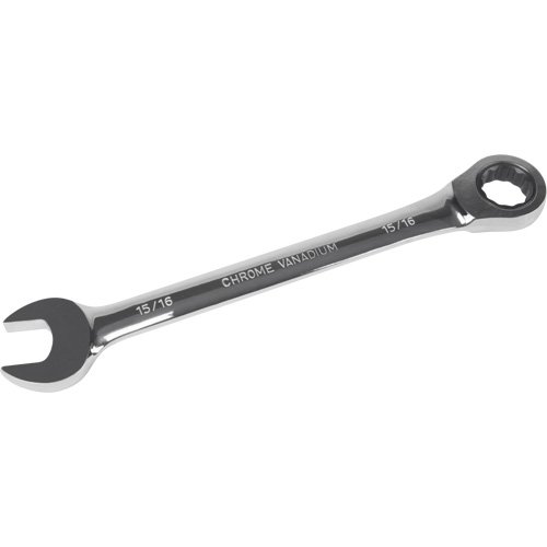 SAE Ratcheting Combination Wrench, 12 Point, 15/16", Chrome Finish