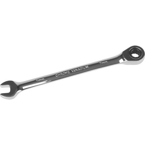 Metric Ratcheting Combination Wrench, 12 Point, 7 mm, Chrome Finish
